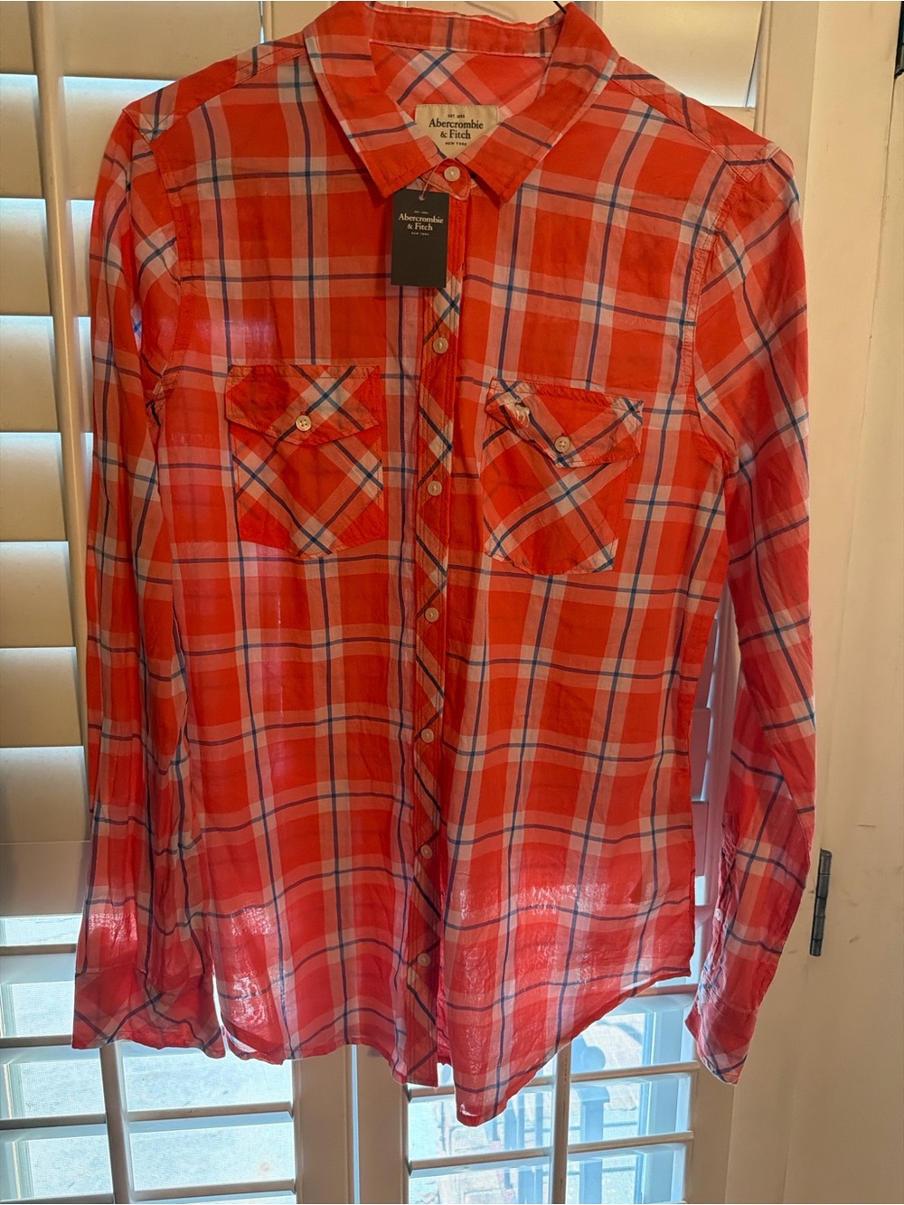 Abercrombie & Fitch Men’s Orange Red Plaid Button-Down Shirt